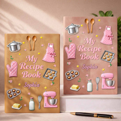 My Recipe Book Kitchen Apron And Stand Mixer Baking Theme - Personalized Leather Journal - COOK020_LEJO