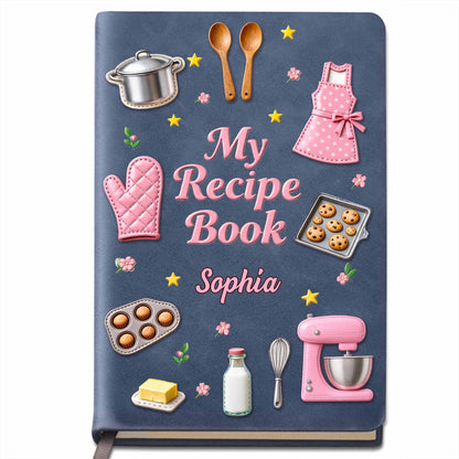 My Recipe Book Kitchen Apron And Stand Mixer Baking Theme - Personalized Leather Journal - COOK020_LEJO