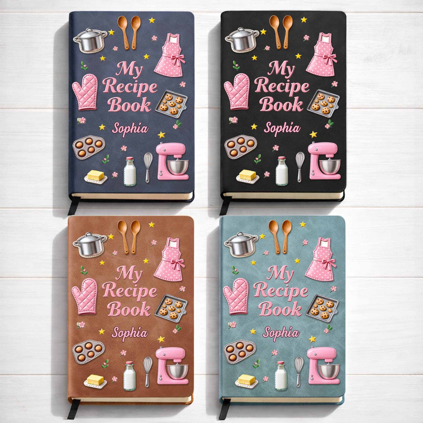 My Recipe Book Kitchen Apron And Stand Mixer Baking Theme - Personalized Leather Journal - COOK020_LEJO