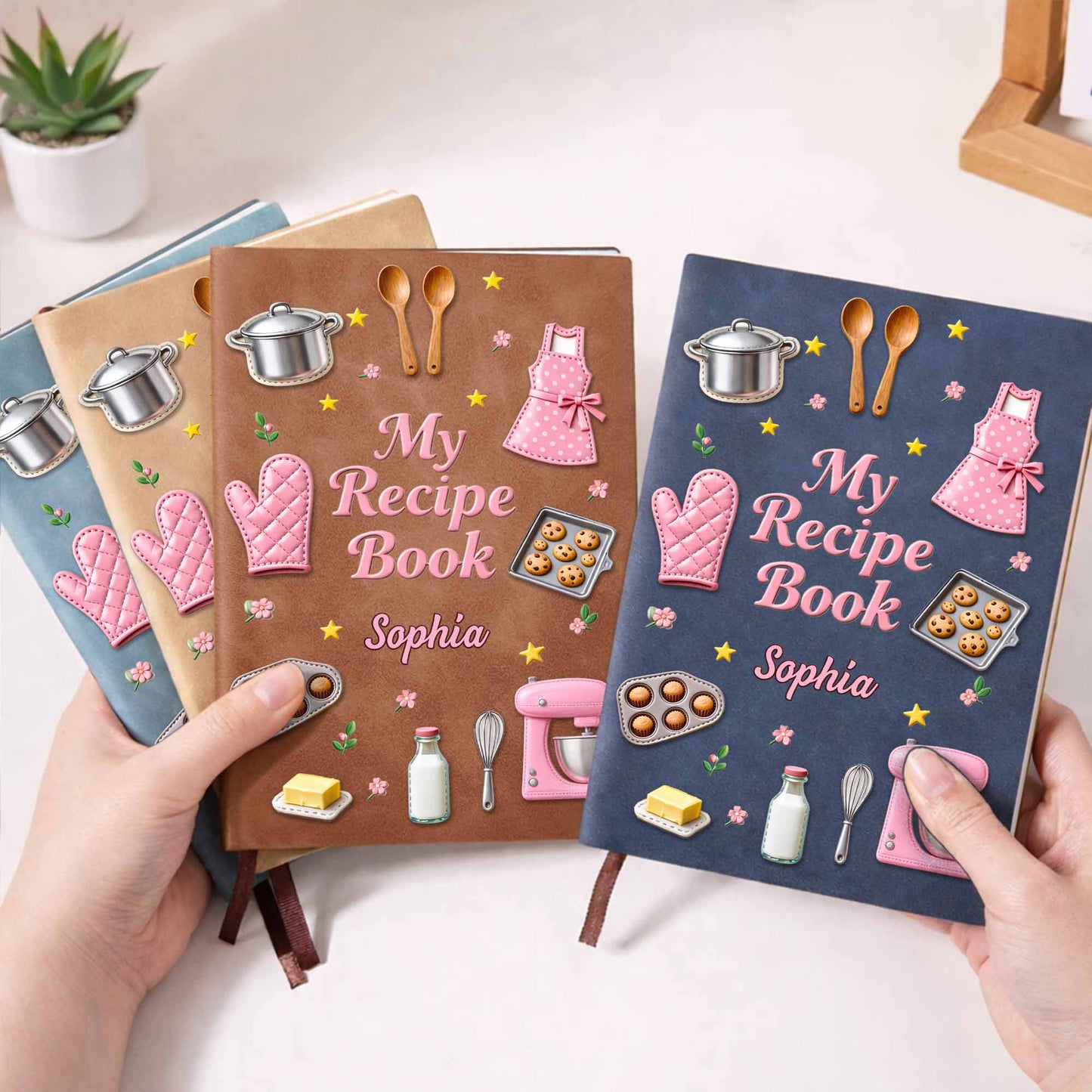 My Recipe Book Kitchen Apron And Stand Mixer Baking Theme - Personalized Leather Journal - COOK020_LEJO