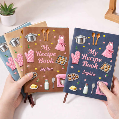 My Recipe Book Kitchen Apron And Stand Mixer Baking Theme - Personalized Leather Journal - COOK020_LEJO