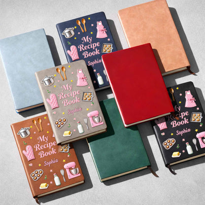My Recipe Book Kitchen Apron And Stand Mixer Baking Theme - Personalized Leather Journal - COOK020_LEJO