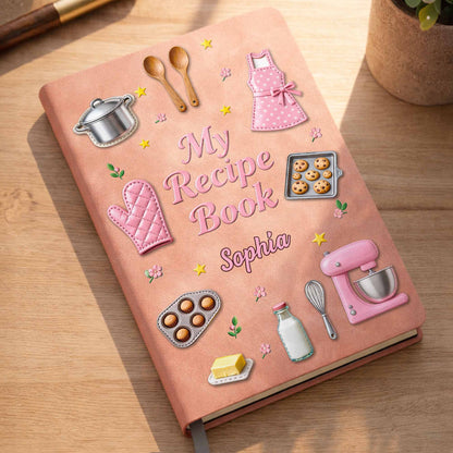 My Recipe Book Kitchen Apron And Stand Mixer Baking Theme - Personalized Leather Journal - COOK020_LEJO