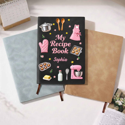My Recipe Book Kitchen Apron And Stand Mixer Baking Theme - Personalized Leather Journal - COOK020_LEJO