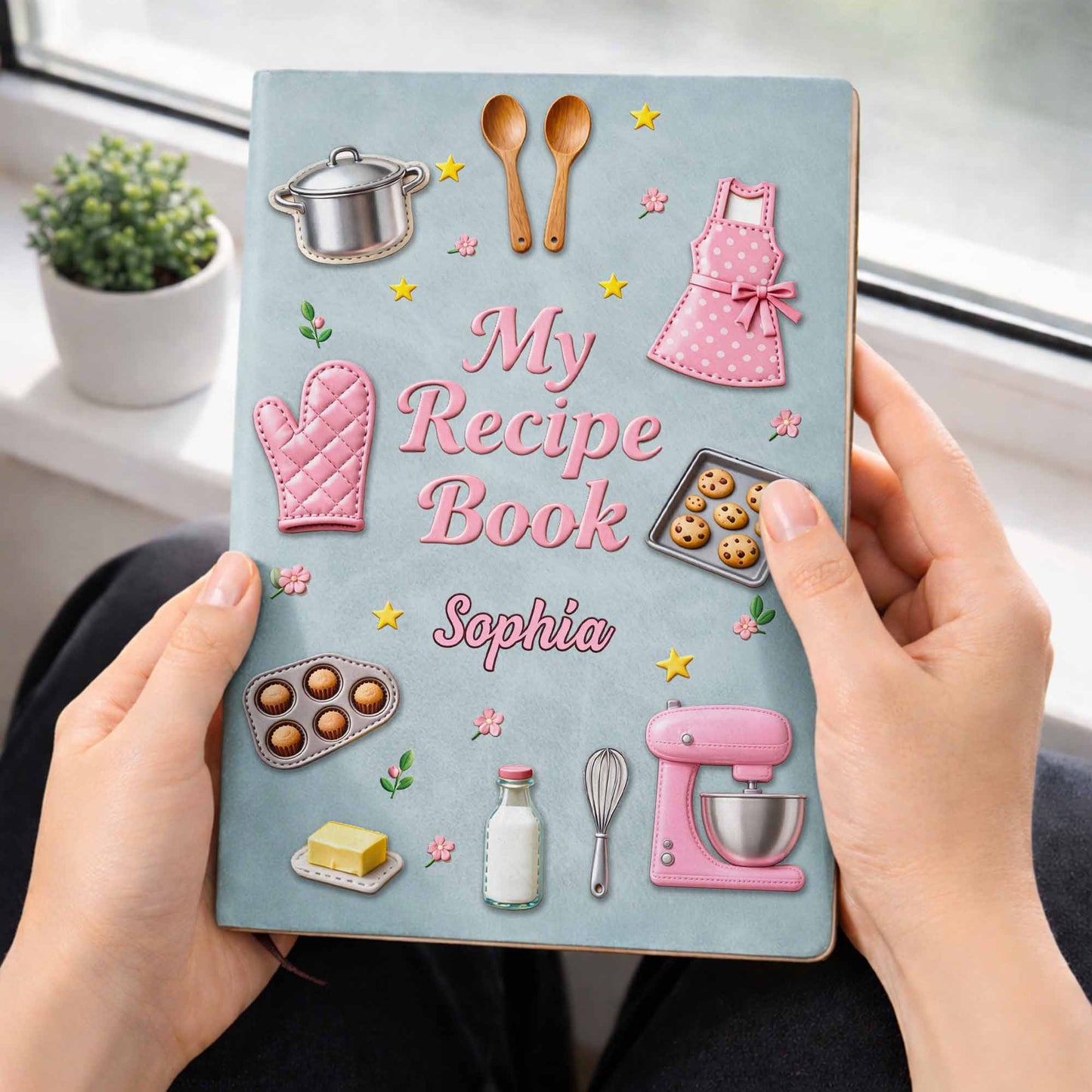 My Recipe Book Kitchen Apron And Stand Mixer Baking Theme - Personalized Leather Journal - COOK020_LEJO