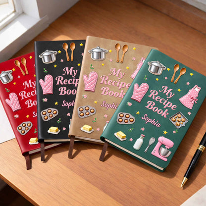 My Recipe Book Kitchen Apron And Stand Mixer Baking Theme - Personalized Leather Journal - COOK020_LEJO