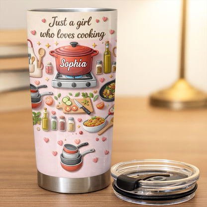 Just A Girl Who Loves Cooking With Pot And Kitchen Utensils