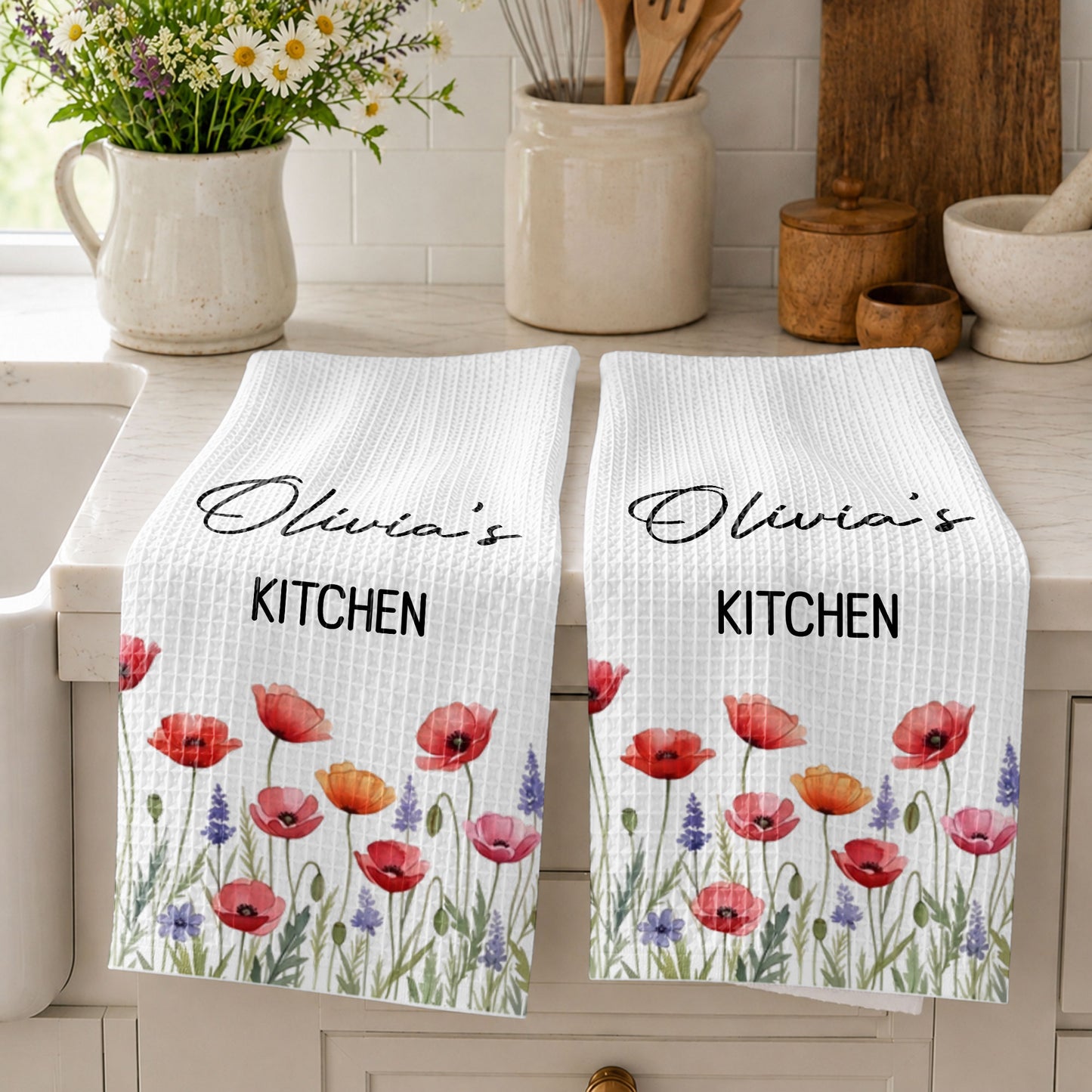 My Kitchen Personalized With Birth Month Flowers - Personalized Kitchen Towel - COOK058_TOWL