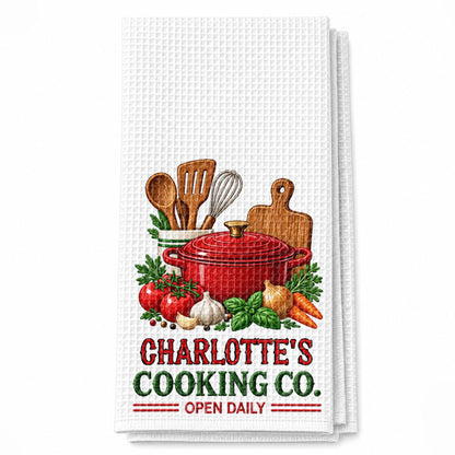 Cooking Co Open Daily Red Pot And Fresh Vegetables - Personalized Kitchen Towel - COOK084_TOWL