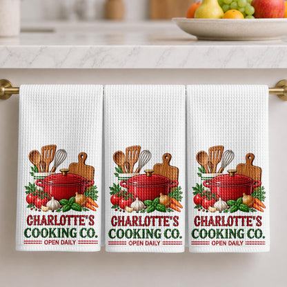 Cooking Co Open Daily Red Pot And Fresh Vegetables - Personalized Kitchen Towel - COOK084_TOWL