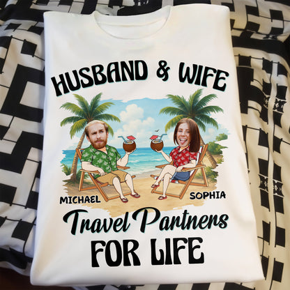 Husband & Wife, Travel Partners For Life, Palm Trees And Beach