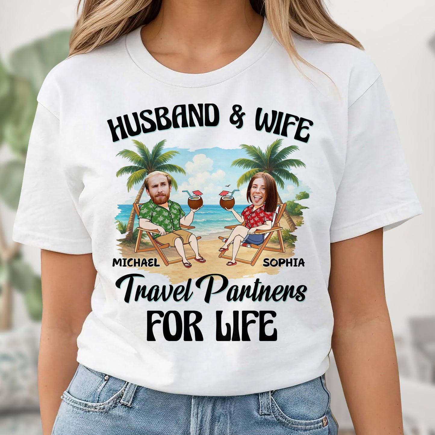 Husband & Wife, Travel Partners For Life, Palm Trees And Beach