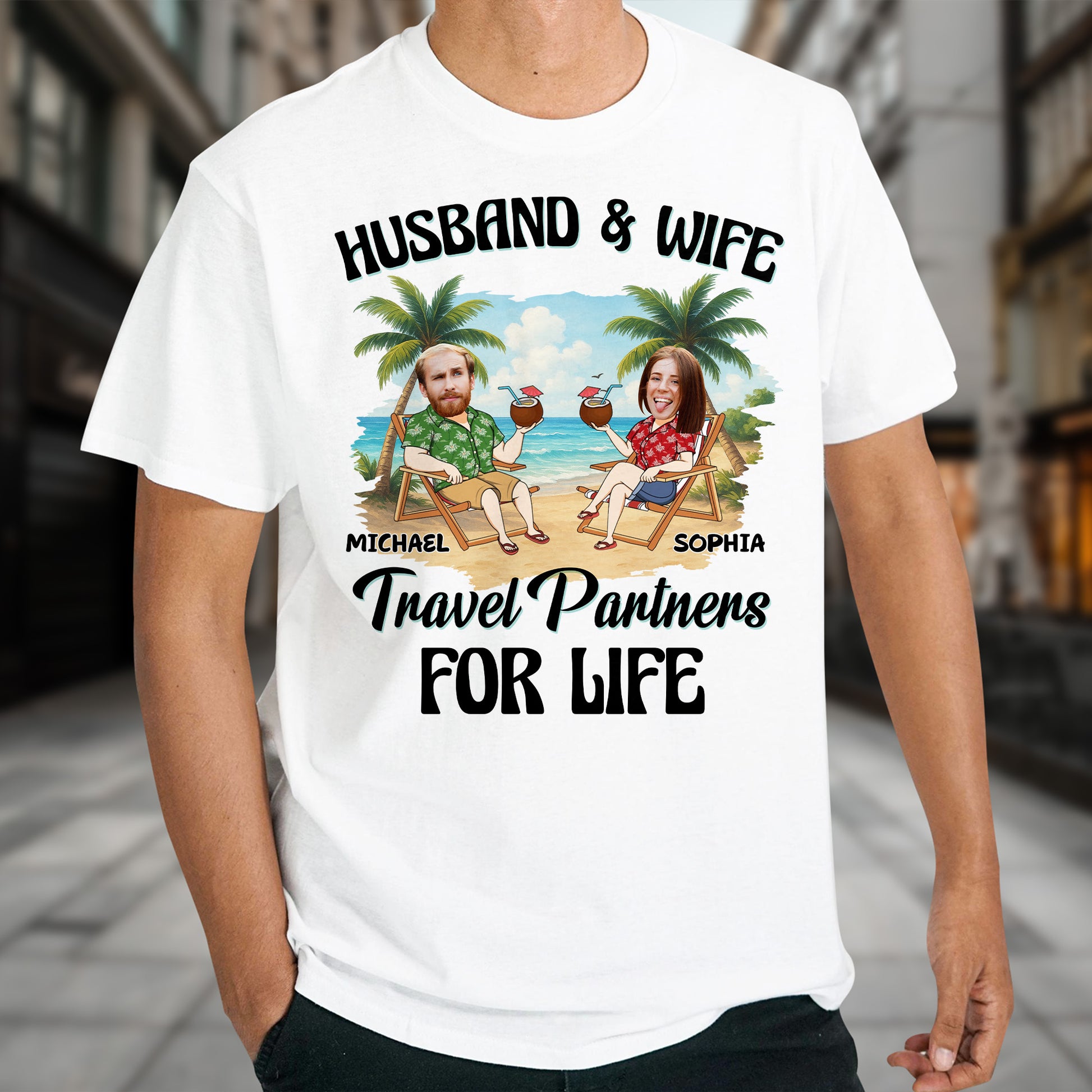 Husband & Wife, Travel Partners For Life, Palm Trees And Beach