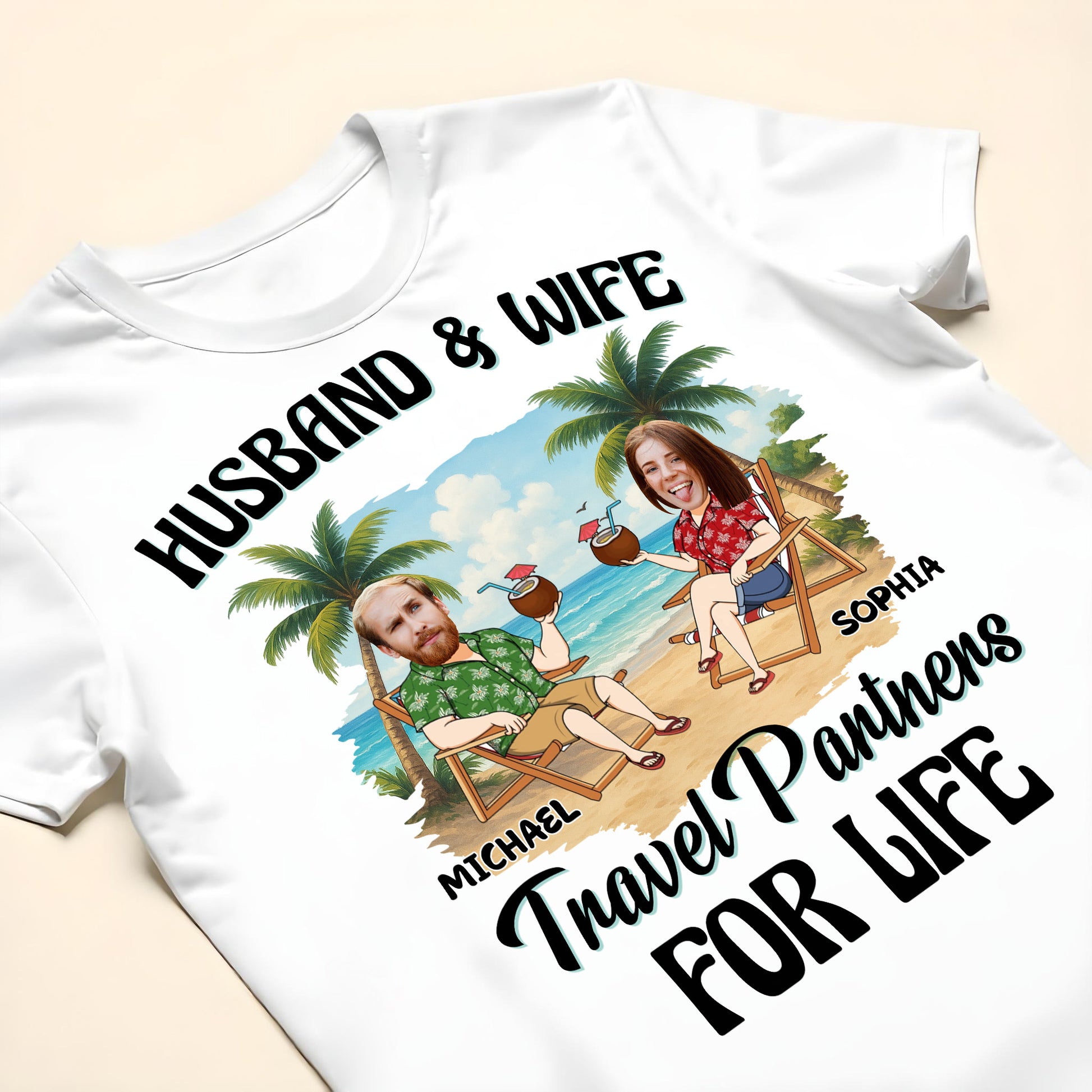 Husband & Wife, Travel Partners For Life, Palm Trees And Beach