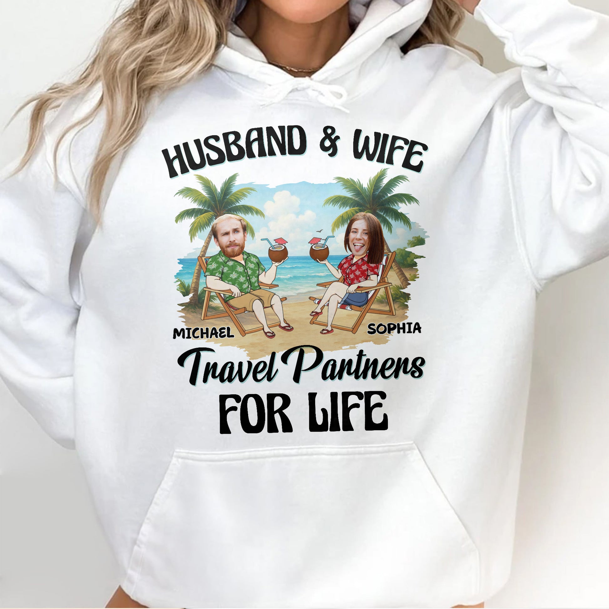 Husband & Wife, Travel Partners For Life, Palm Trees And Beach