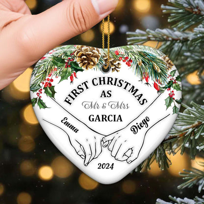 Décoration de Noël en forme de cœur « M. et Mme » - Décoration personnalisée en céramique en forme de cœur - CPL025_HCE