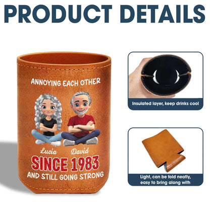 Annoying Each Other Since 1983, Cartoon Couple Design - Personalized Leather Can Cooler - CPL043_LECOO