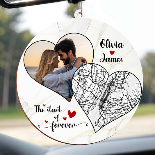 The Start Of Forever Map Heart Ornament - Personalized Custom Wood Ornament, Custom Shaped - CPL096_WDO