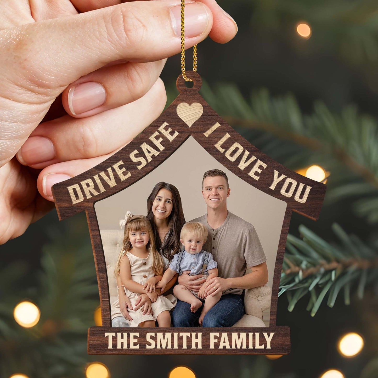 Drive Safe I Love You House Shaped Ornament With Hearts - Personalized Custom Wood Ornament, Custom Shaped - CPL097_WDO