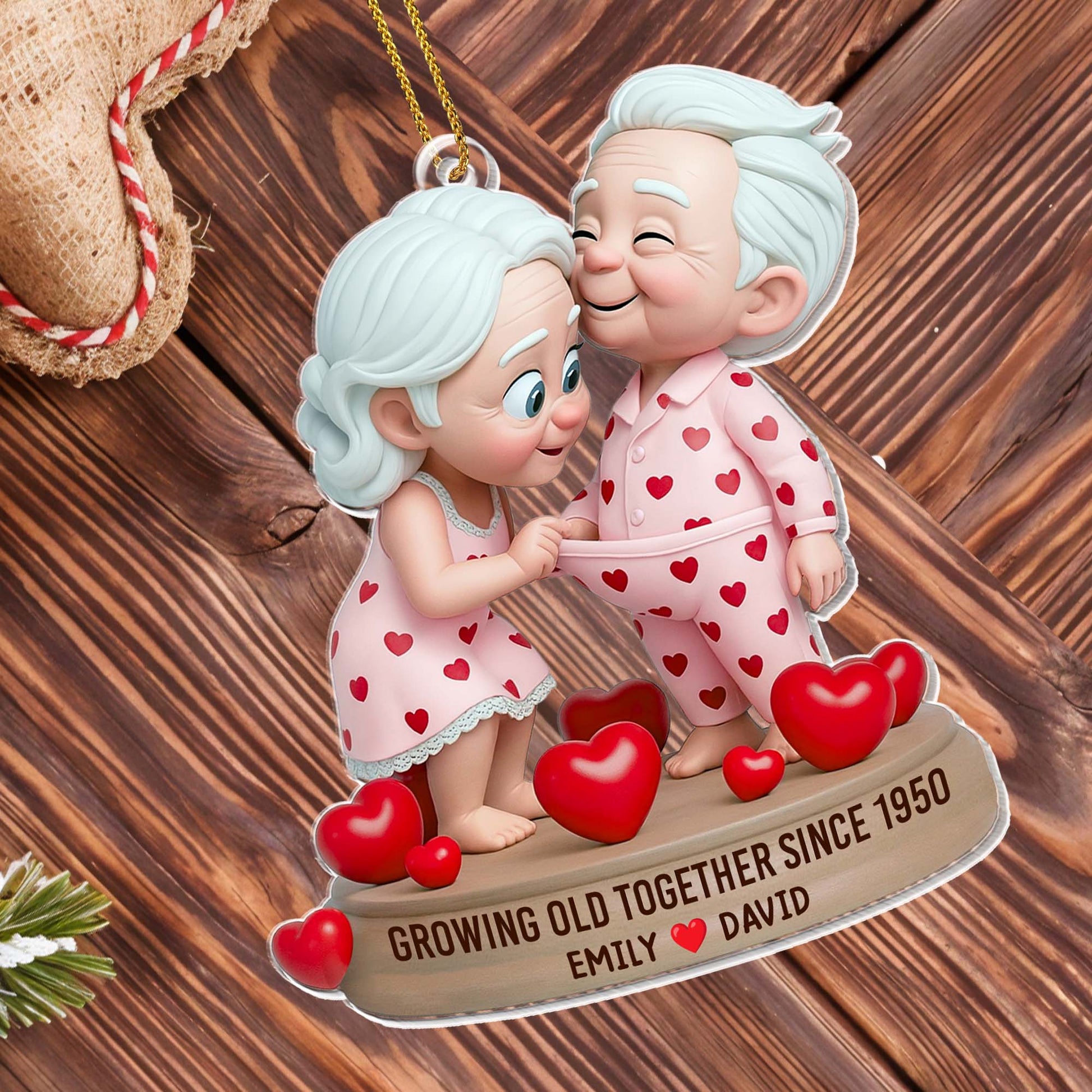 Growing Old Together, Elderly Couple With Hearts