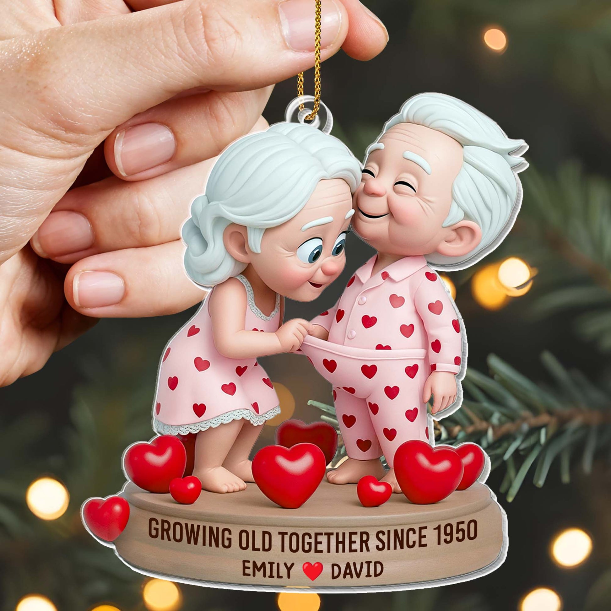 Growing Old Together, Elderly Couple With Hearts