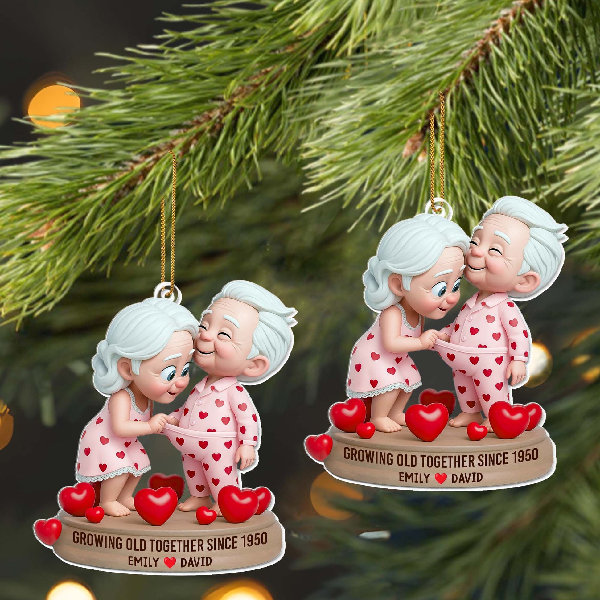 Growing Old Together, Elderly Couple With Hearts