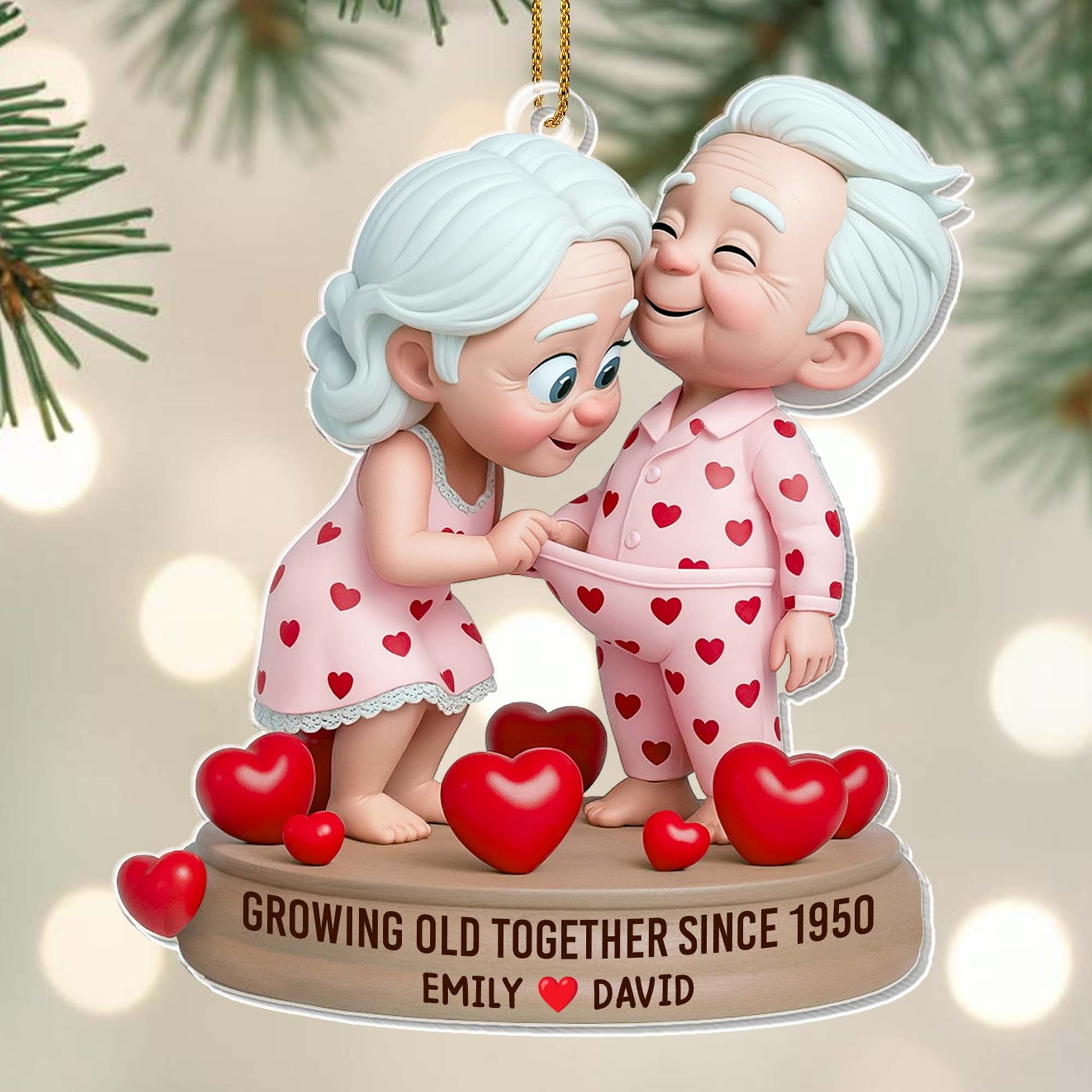 Growing Old Together, Elderly Couple With Hearts