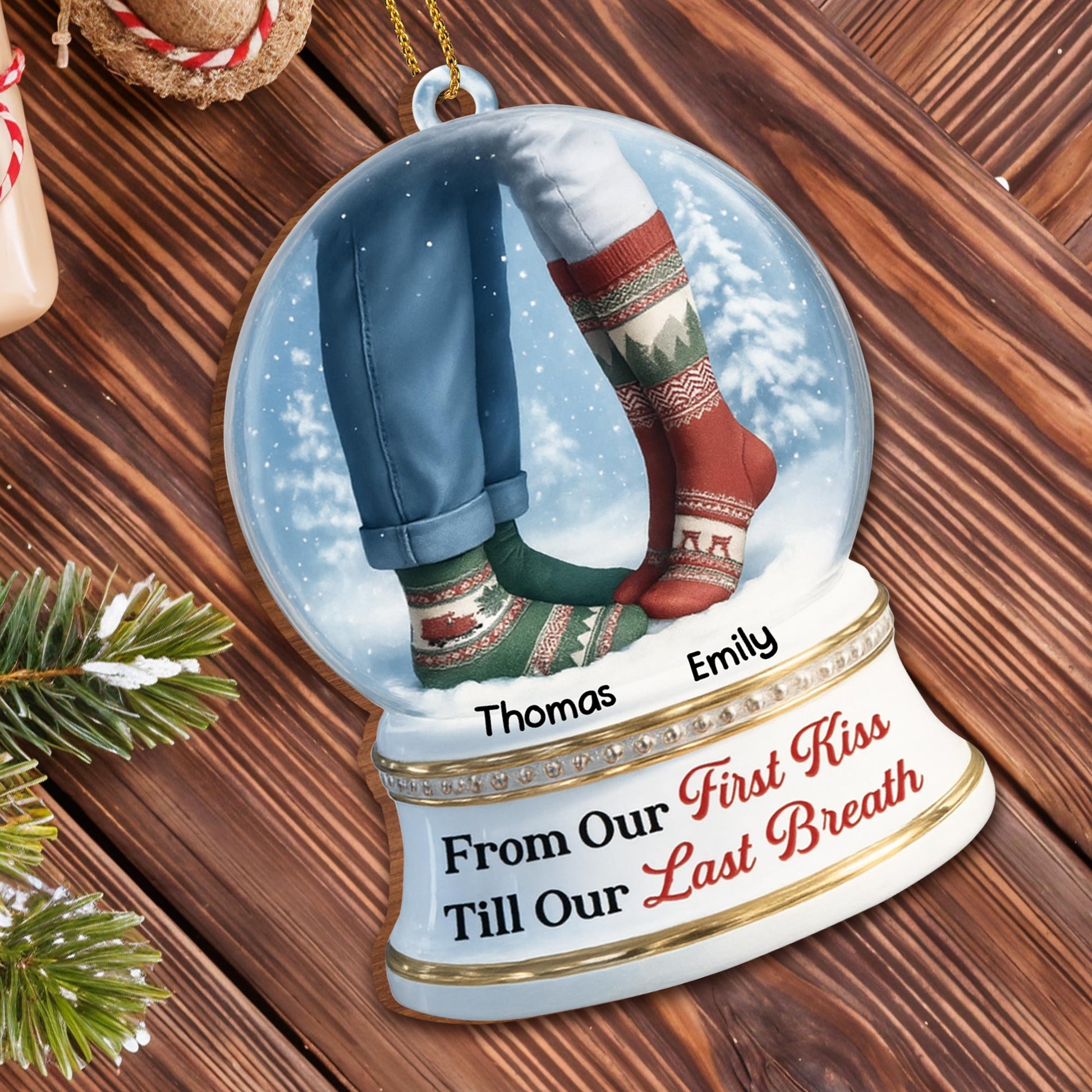 From Our First Kiss Till Our Last Breath, Snow Globe With Christmas Socks