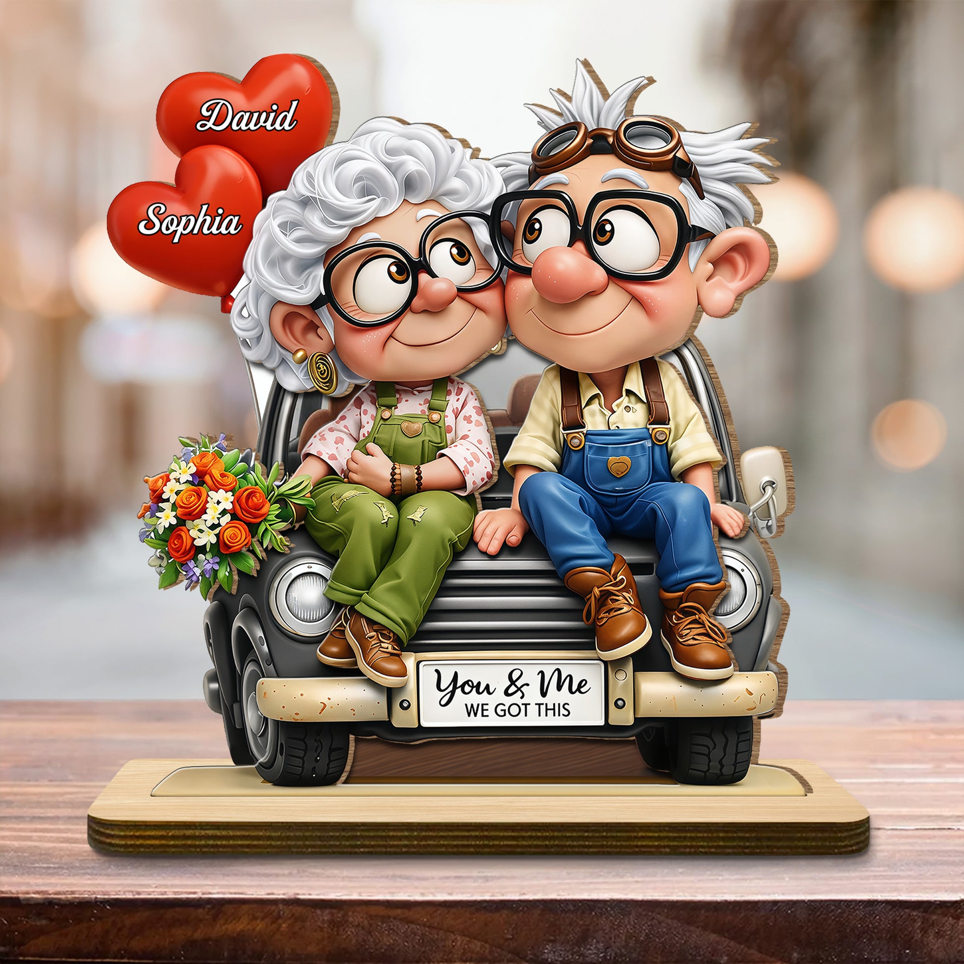 You & Me We Got This, Elderly Couple With Car And Flowers