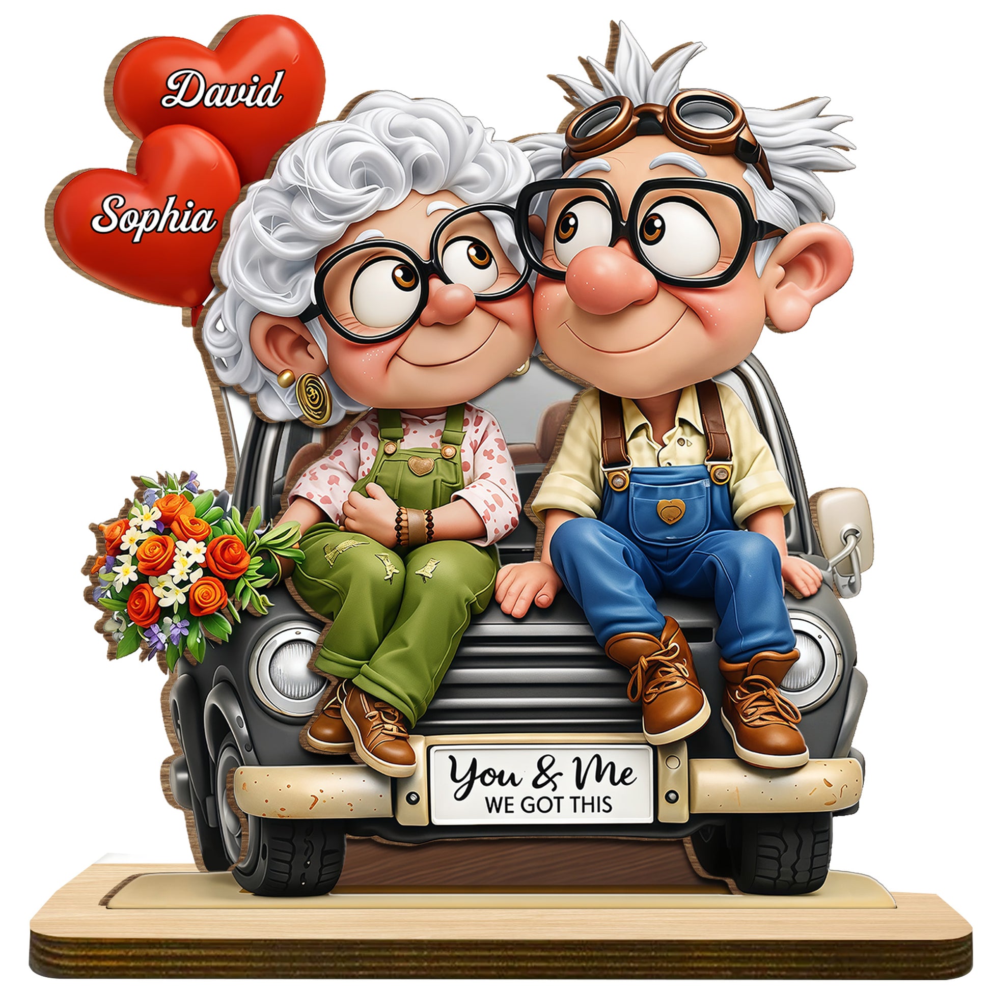 You & Me We Got This, Elderly Couple With Car And Flowers