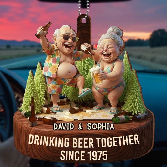 Drinking Beer Together, Elderly Couple Ornament