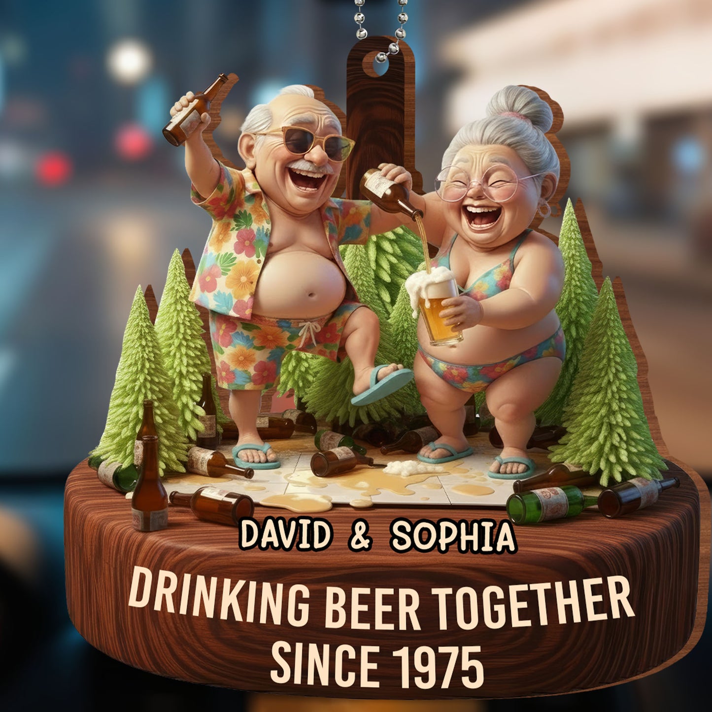 Drinking Beer Together, Elderly Couple Ornament