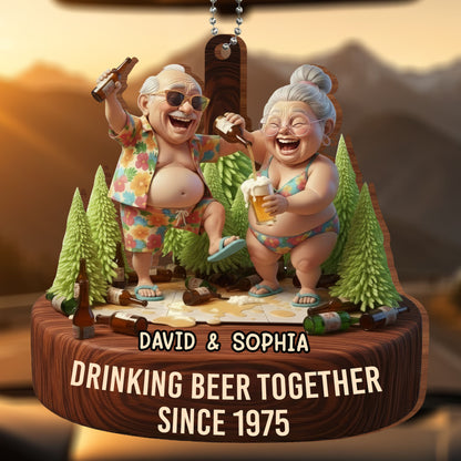 Drinking Beer Together, Elderly Couple Ornament