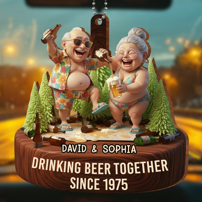 Drinking Beer Together, Elderly Couple Ornament