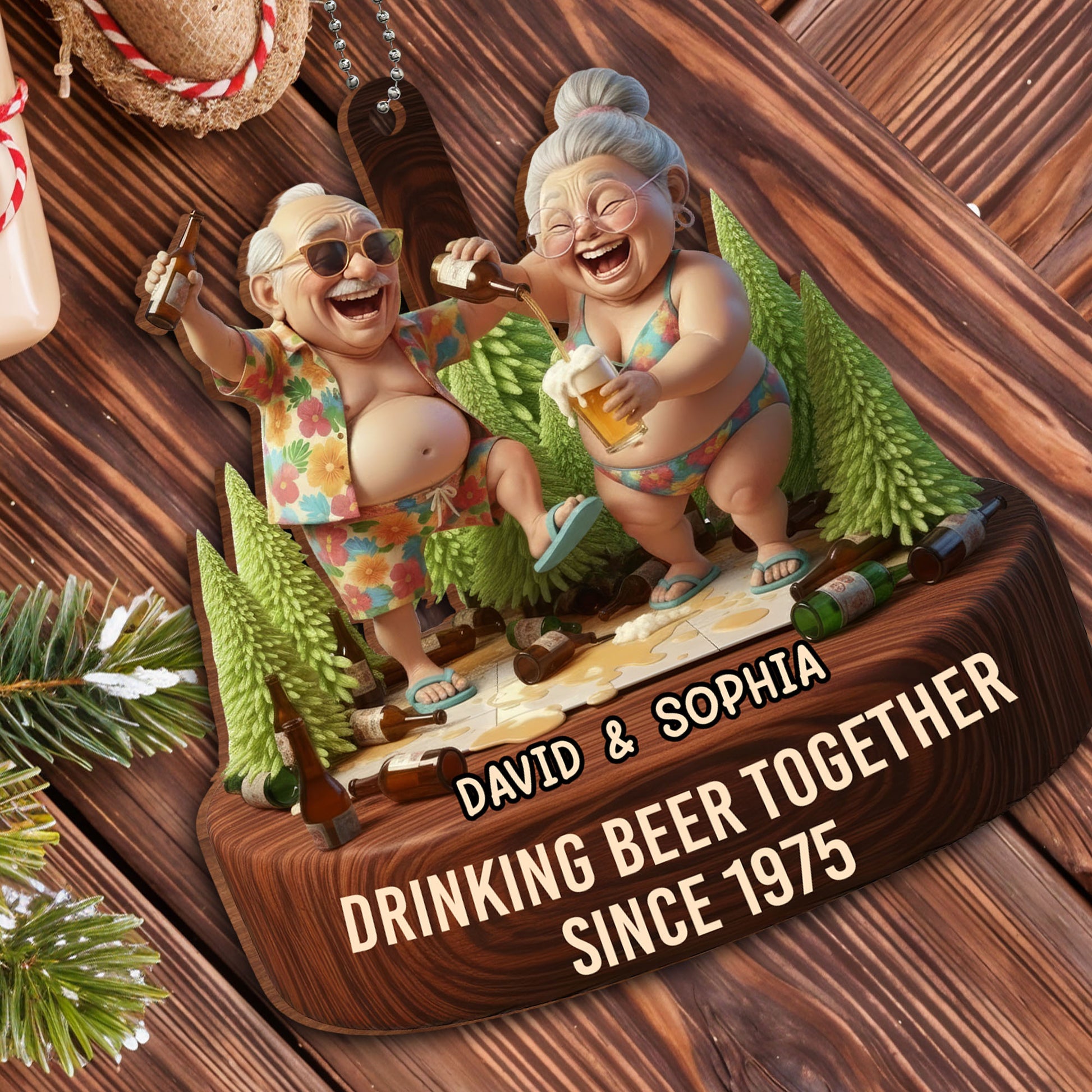 Drinking Beer Together, Elderly Couple Ornament