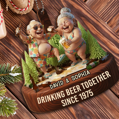 Drinking Beer Together, Elderly Couple Ornament