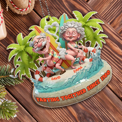 Farting Together Since 1980, Beach Theme With Palm Trees - Personalized Custom Wood Ornament, Car Hanging Ornament - CPL1014_WCA
