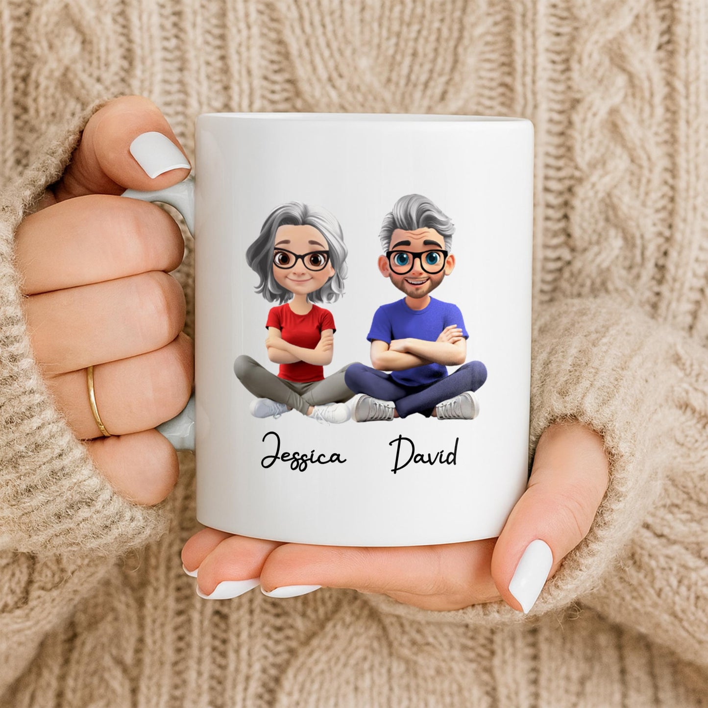 Celebrate Your Special Bond With Custom Cartoon Figures - Personalized Custom Coffee Mug - CPL1018_MG