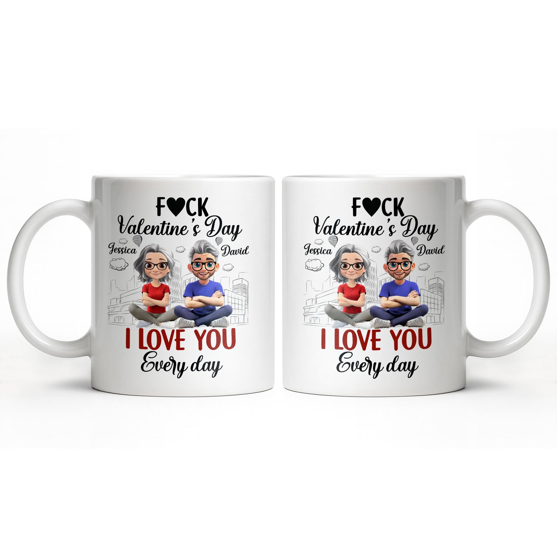 I Love You Every Day With Cartoon Couple And City Skyline