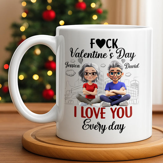 I Love You Every Day With Cartoon Couple And City Skyline