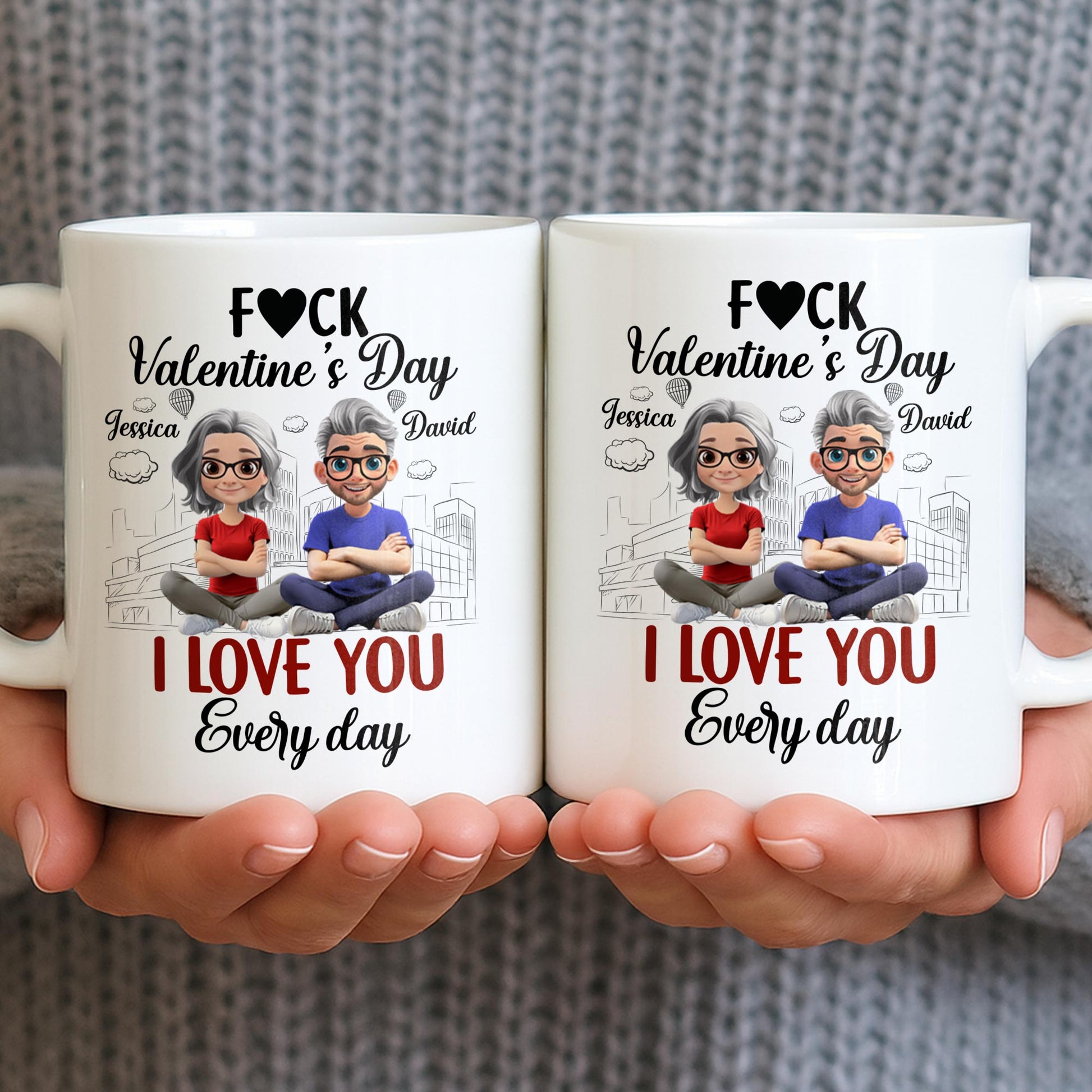 I Love You Every Day With Cartoon Couple And City Skyline