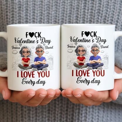 I Love You Every Day With Cartoon Couple And City Skyline