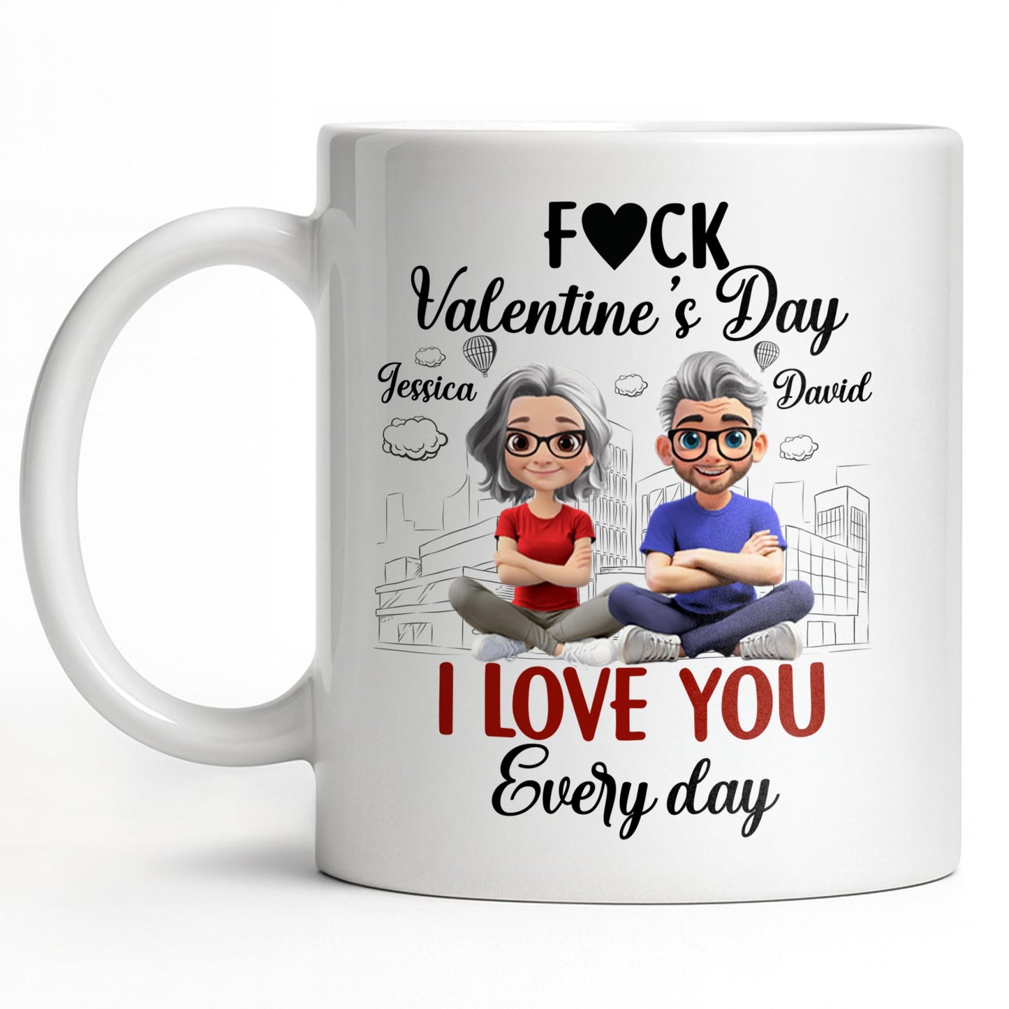 I Love You Every Day With Cartoon Couple And City Skyline