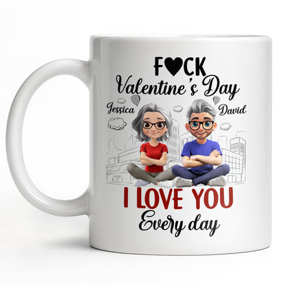 I Love You Every Day With Cartoon Couple And City Skyline