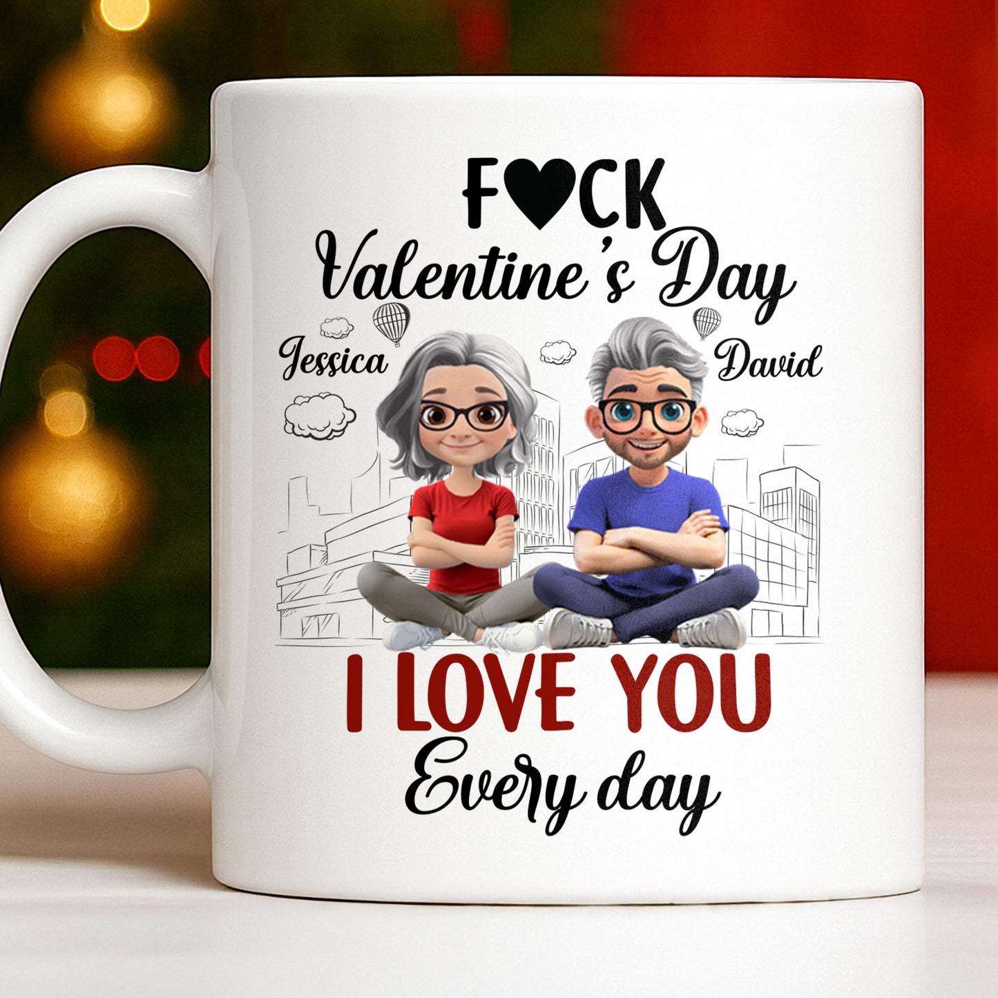 I Love You Every Day With Cartoon Couple And City Skyline