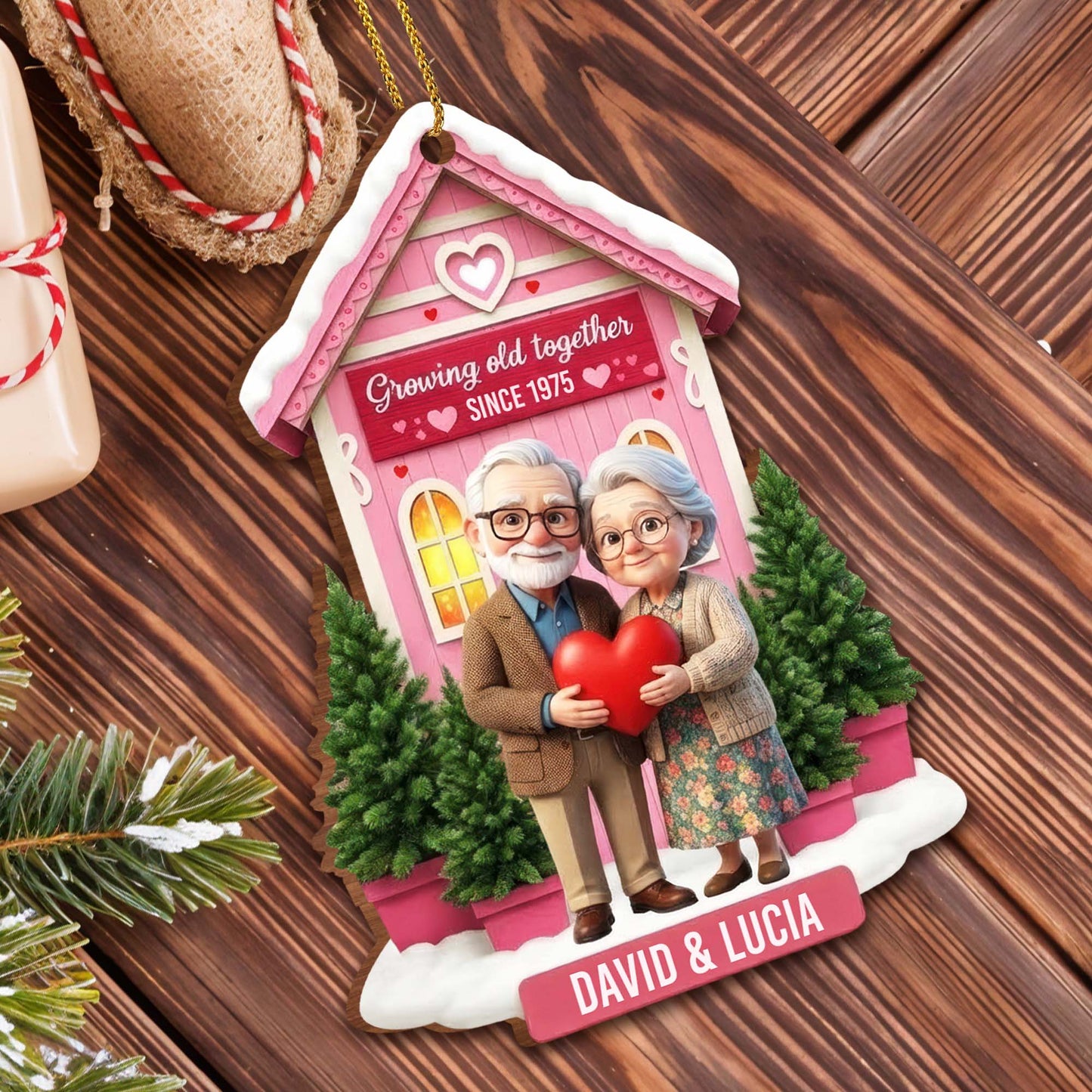 Growing Old Together, Elderly Couple Ornament