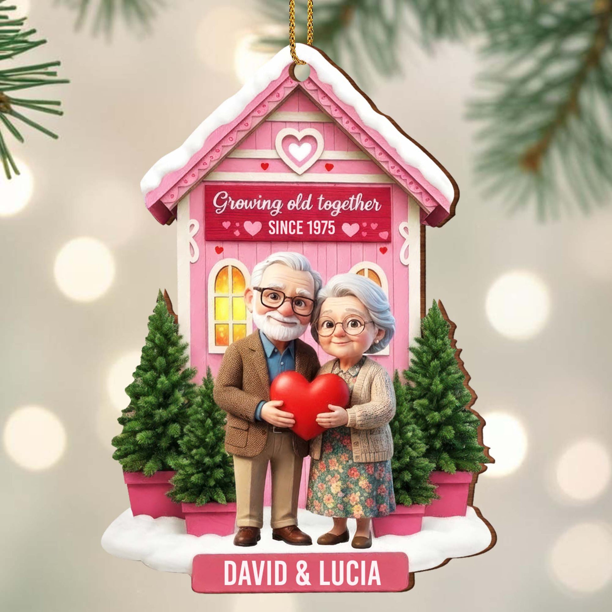 Growing Old Together, Elderly Couple Ornament