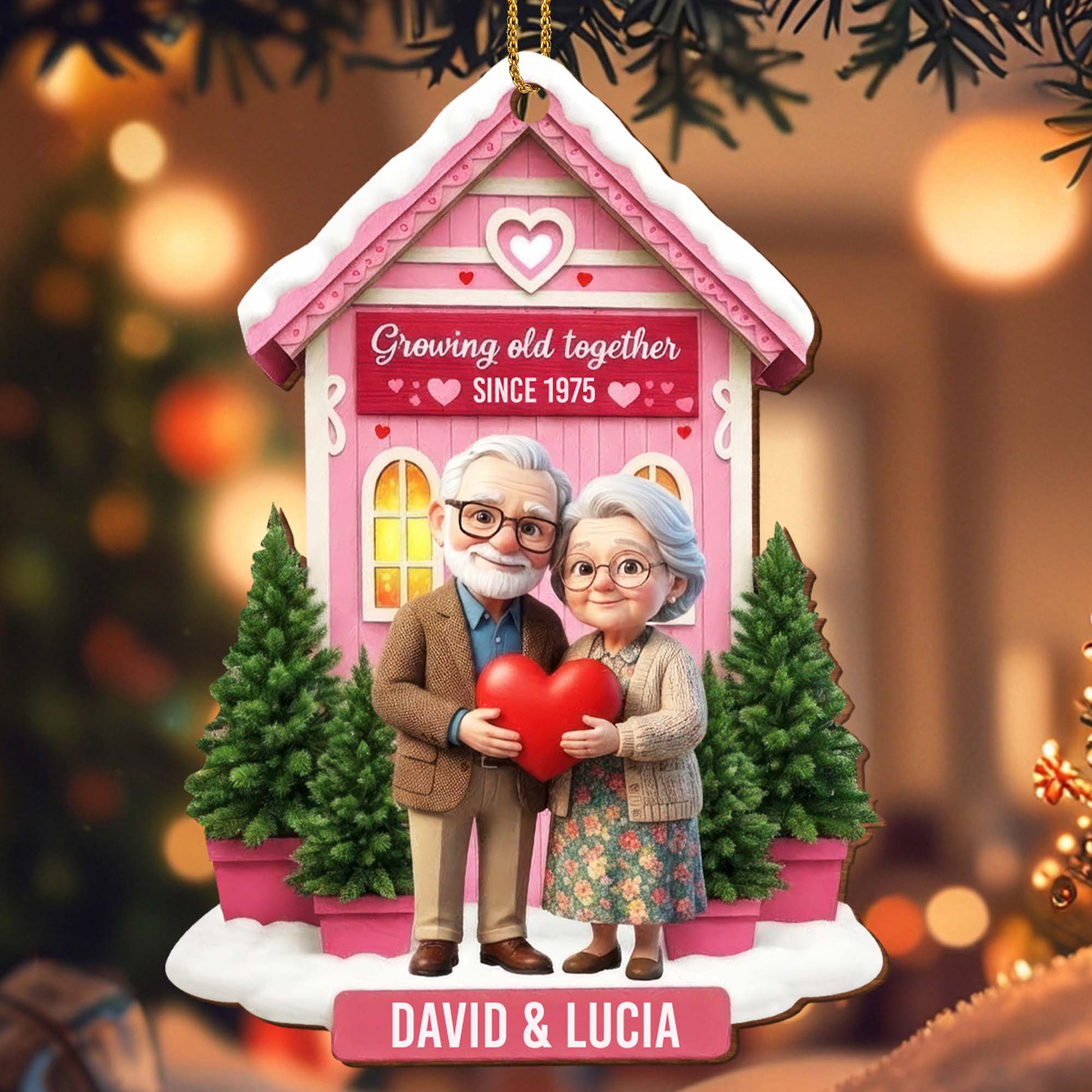 Growing Old Together, Elderly Couple Ornament