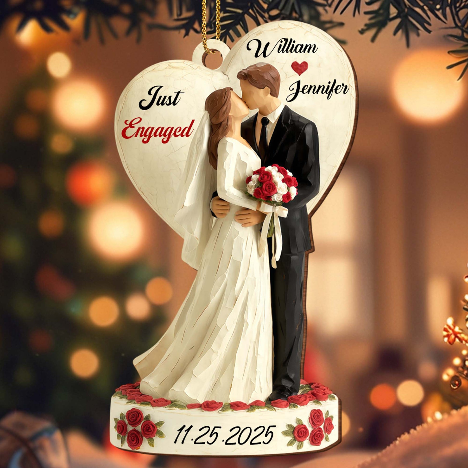 Just Engaged, Couple With Roses Ornament