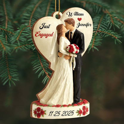 Just Engaged, Couple With Roses Ornament